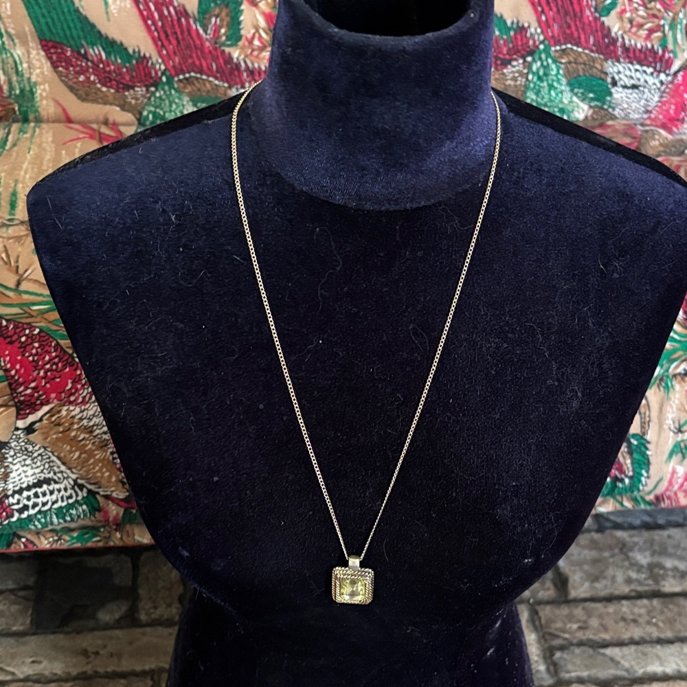 Vintage RMN Gold Tone Square Rhinestone Pendant Necklace